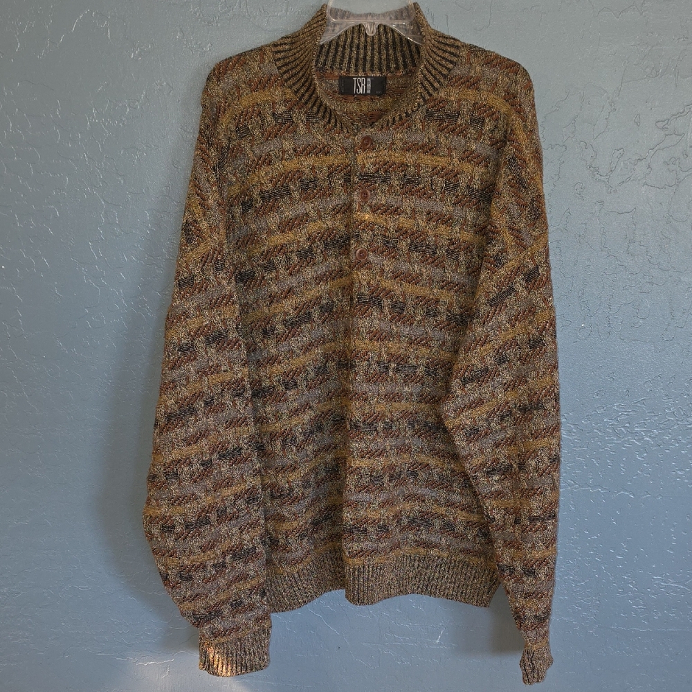 TSR Knit Multicolor Brown & Olive Men’s Cardigan Sweater